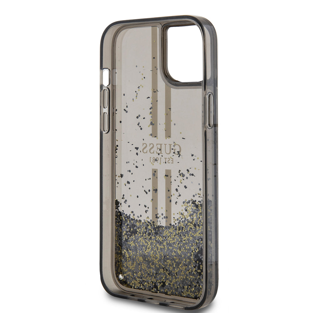 Deksel for Apple iPhone 15 Plus, Guess, Liquid Glitter Gold Stripes, Svart