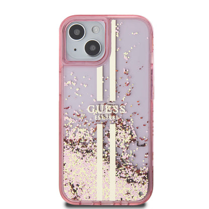 Deksel for Apple iPhone 15 Plus, Guess, Liquid Glitter Gold Stripes, Rosa