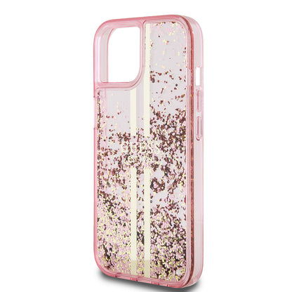 Deksel for Apple iPhone 15 Plus, Guess, Liquid Glitter Gold Stripes, Rosa