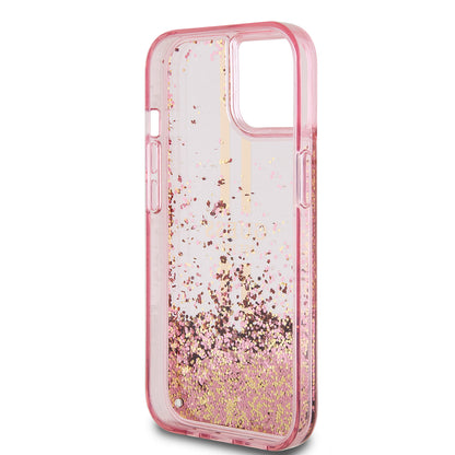Deksel for Apple iPhone 15 Plus, Guess, Liquid Glitter Gold Stripes, Rosa