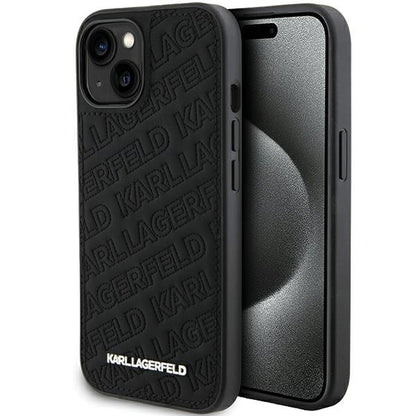 Deksel for Apple iPhone 15 Plus, Karl Lagerfeld, Diagonal Quilted K Pattern, Svart