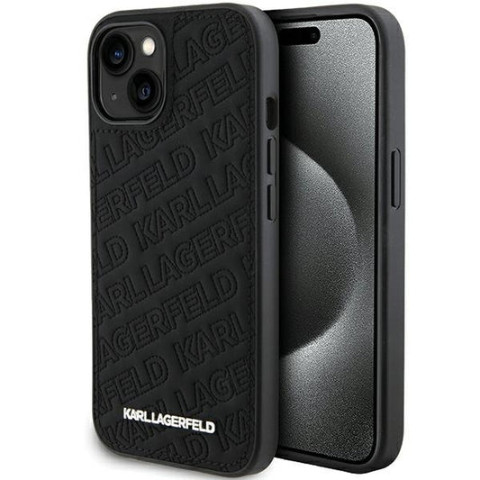 Deksel for Apple iPhone 15 Plus, Karl Lagerfeld, Diagonal Quilted K Pattern, Svart