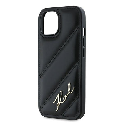 Deksel for Apple iPhone 15 Plus, Karl Lagerfeld, Diagonal Quilted Script, Svart