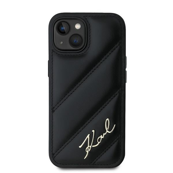 Deksel for Apple iPhone 15 Plus, Karl Lagerfeld, Diagonal Quilted Script, Svart