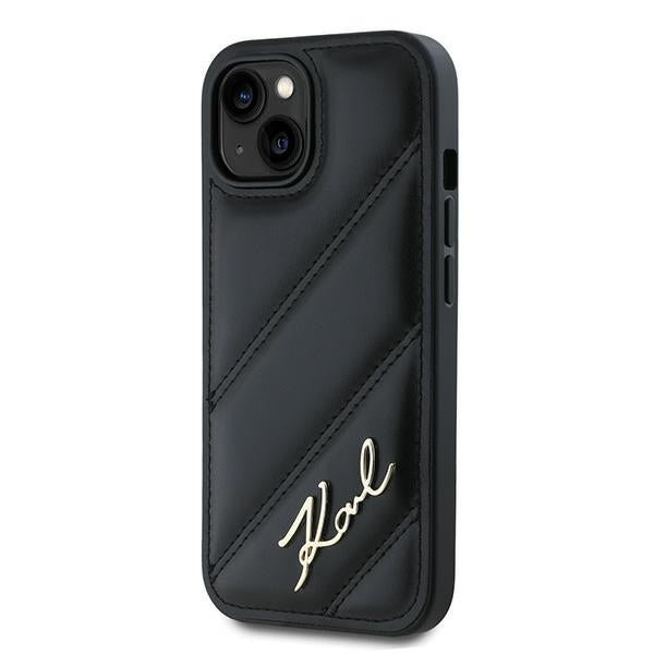 Deksel for Apple iPhone 15 Plus, Karl Lagerfeld, Diagonal Quilted Script, Svart