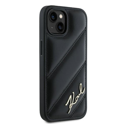 Deksel for Apple iPhone 15 Plus, Karl Lagerfeld, Diagonal Quilted Script, Svart
