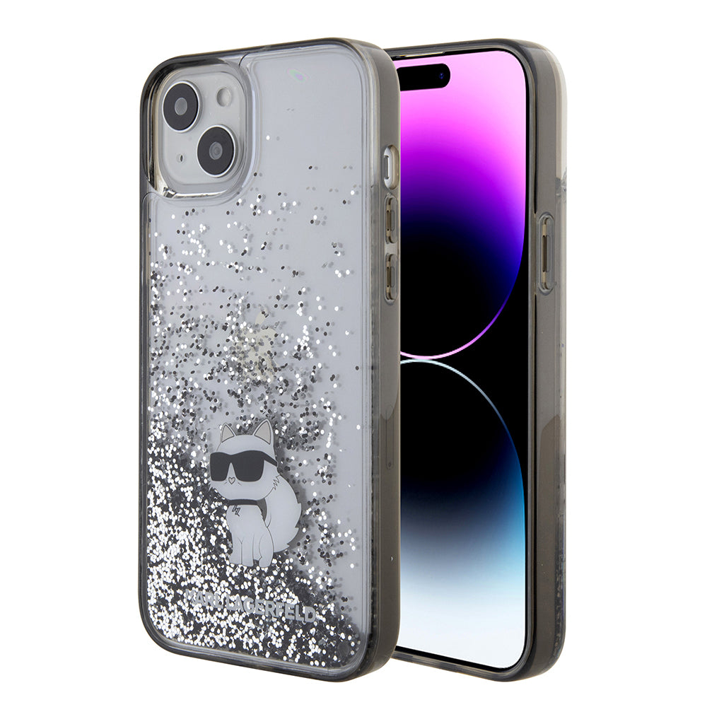 Deksel for Apple iPhone 15 Plus, Karl Lagerfeld, Liquid Glitter Choupette, Gjennomsiktig