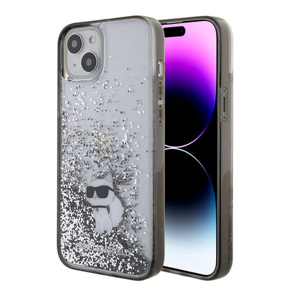 Deksel for Apple iPhone 15 Plus, Karl Lagerfeld, Liquid Glitter Choupette, Gjennomsiktig