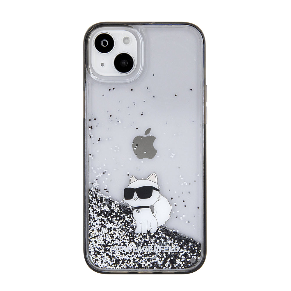 Deksel for Apple iPhone 15 Plus, Karl Lagerfeld, Liquid Glitter Choupette, Gjennomsiktig