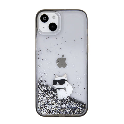Deksel for Apple iPhone 15 Plus, Karl Lagerfeld, Liquid Glitter Choupette, Gjennomsiktig
