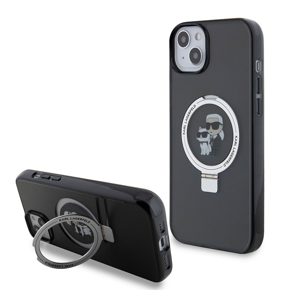 Deksel for Apple iPhone 15 Plus, Karl Lagerfeld, Ringstand Karl & Choupette, Svart