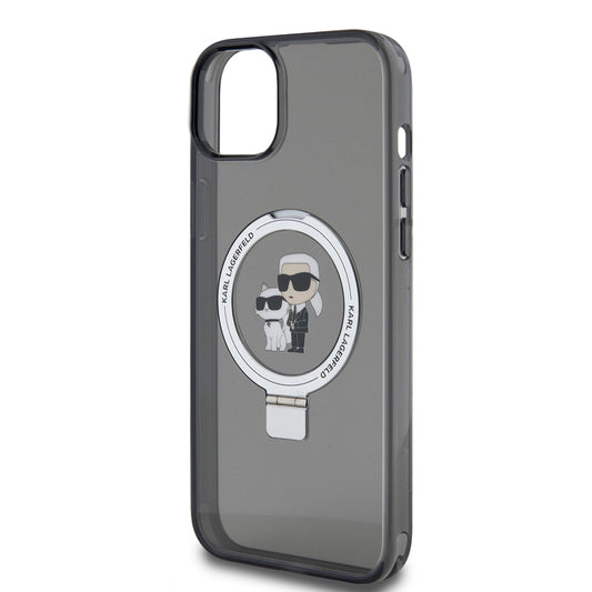 Deksel for Apple iPhone 15 Plus, Karl Lagerfeld, Ringstand Karl & Choupette, Svart