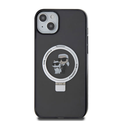 Deksel for Apple iPhone 15 Plus, Karl Lagerfeld, Ringstand Karl & Choupette, Svart