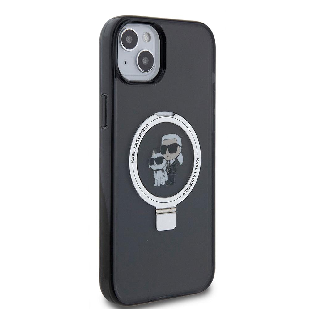 Deksel for Apple iPhone 15 Plus, Karl Lagerfeld, Ringstand Karl & Choupette, Svart