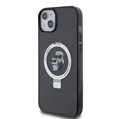 Deksel for Apple iPhone 15 Plus, Karl Lagerfeld, Ringstand Karl & Choupette, Svart
