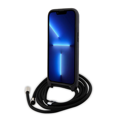 Deksel for Apple iPhone 15 Plus, Karl Lagerfeld, Saffiano Crossbody Metal Pin Karl & Choupette, Svart