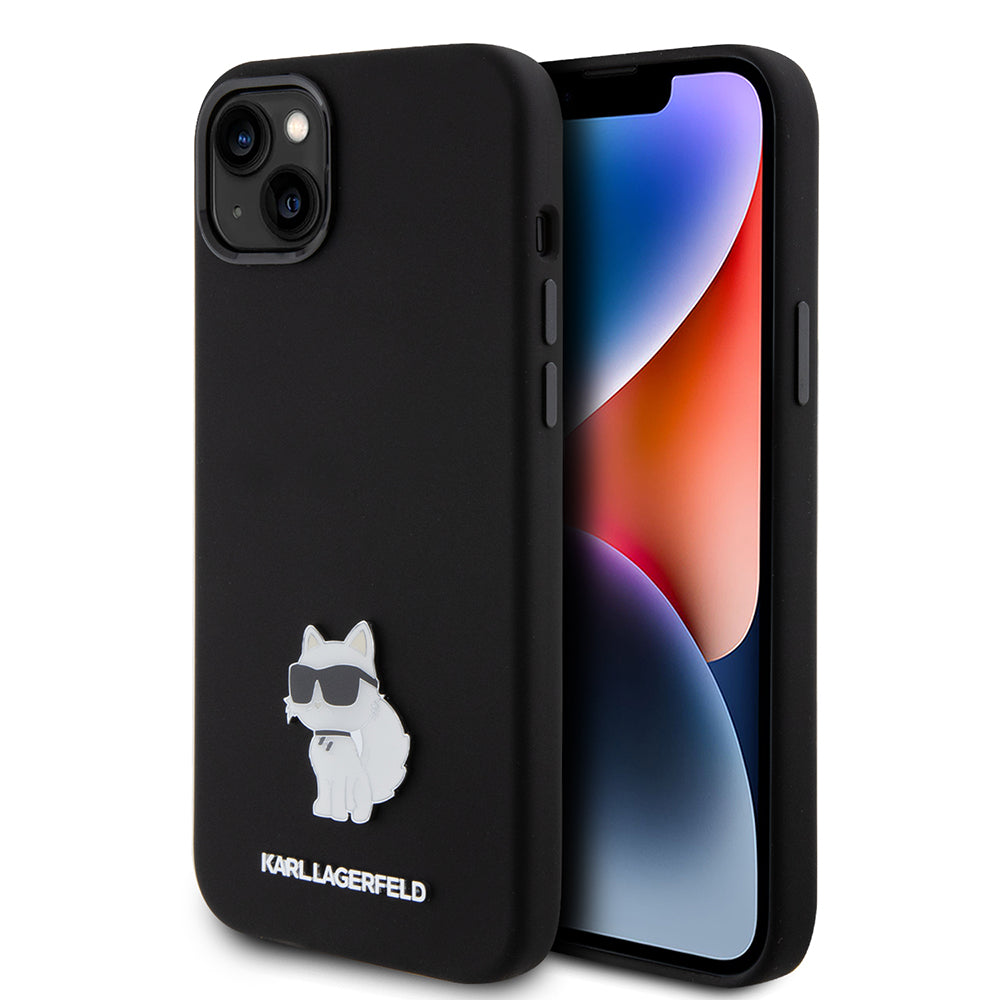 Deksel for Apple iPhone 15 Plus, Karl Lagerfeld, Silicone Choupette Metal, Svart
