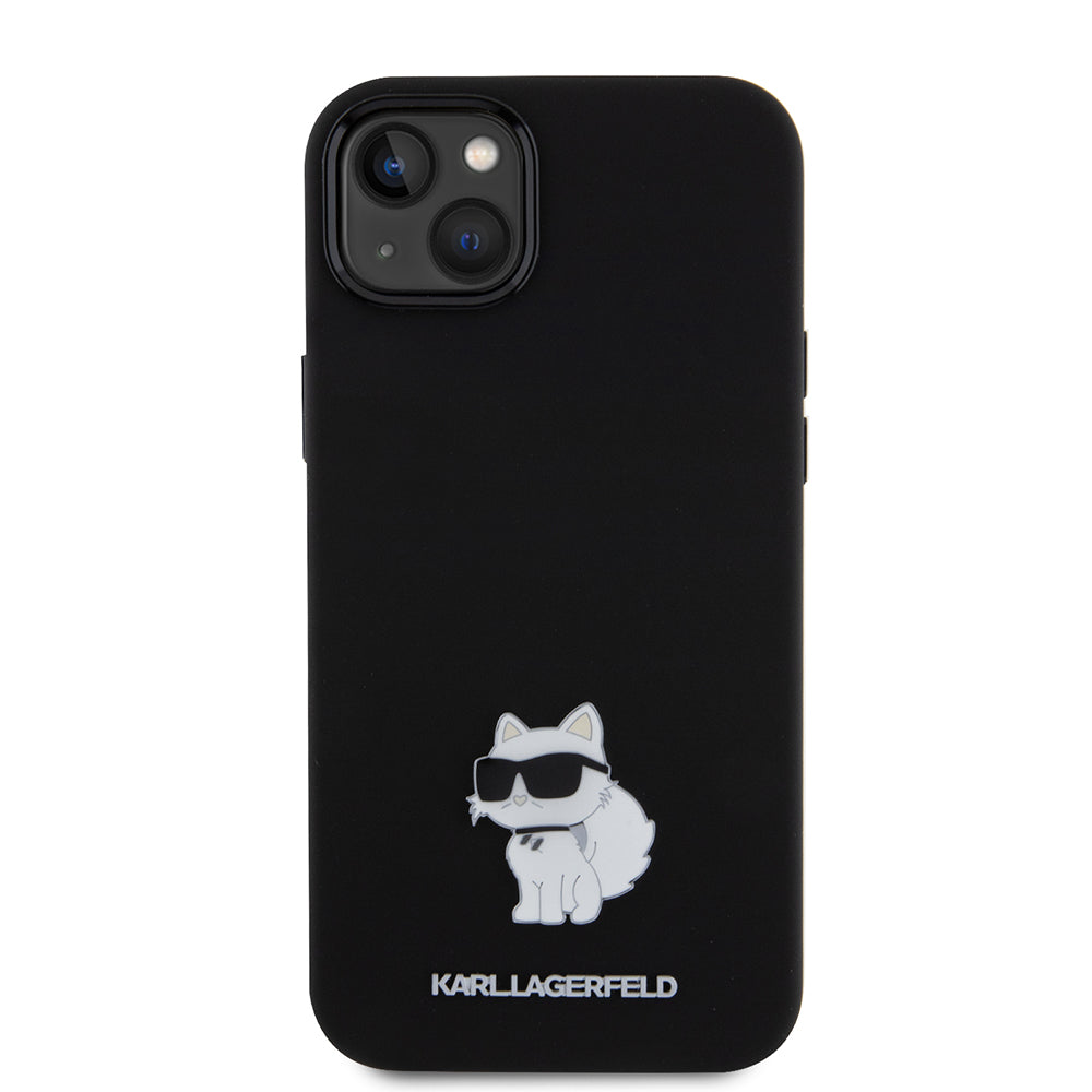 Deksel for Apple iPhone 15 Plus, Karl Lagerfeld, Silicone Choupette Metal, Svart