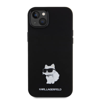 Deksel for Apple iPhone 15 Plus, Karl Lagerfeld, Silicone Choupette Metal, Svart