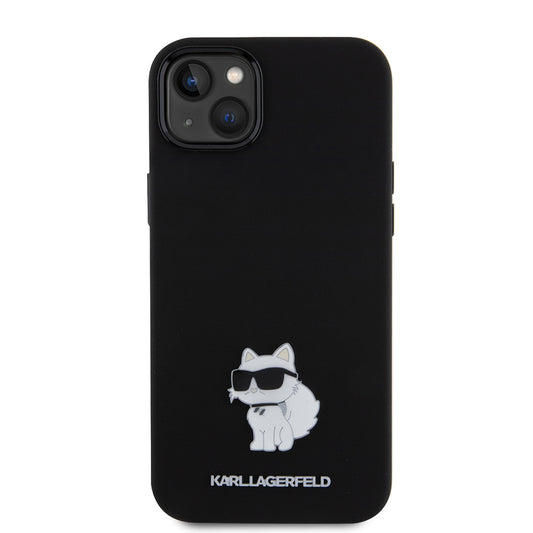 Deksel for Apple iPhone 15 Plus, Karl Lagerfeld, Silicone Choupette Metal, Svart