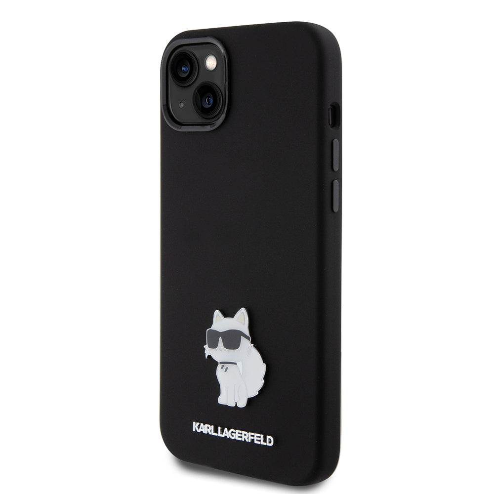 Deksel for Apple iPhone 15 Plus, Karl Lagerfeld, Silicone Choupette Metal, Svart