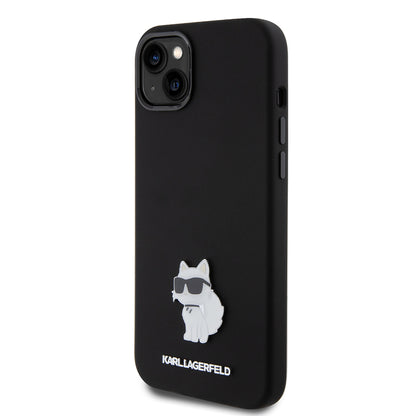 Deksel for Apple iPhone 15 Plus, Karl Lagerfeld, Silicone Choupette Metal, Svart