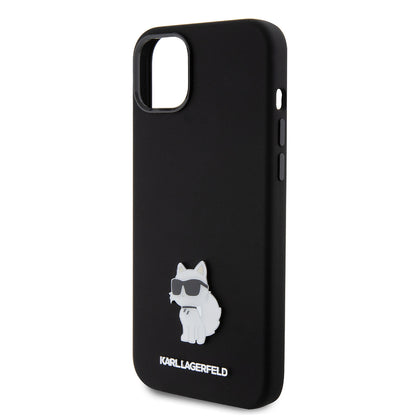 Deksel for Apple iPhone 15 Plus, Karl Lagerfeld, Silicone Choupette Metal, Svart