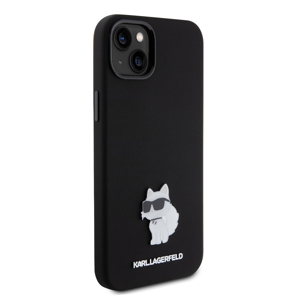 Deksel for Apple iPhone 15 Plus, Karl Lagerfeld, Silicone Choupette Metal, Svart