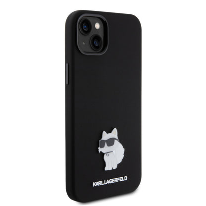 Deksel for Apple iPhone 15 Plus, Karl Lagerfeld, Silicone Choupette Metal, Svart