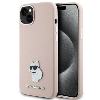 Deksel for Apple iPhone 15 Plus, Karl Lagerfeld, Silicone Choupette Metal, Rosa