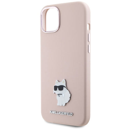 Deksel for Apple iPhone 15 Plus, Karl Lagerfeld, Silicone Choupette Metal, Rosa