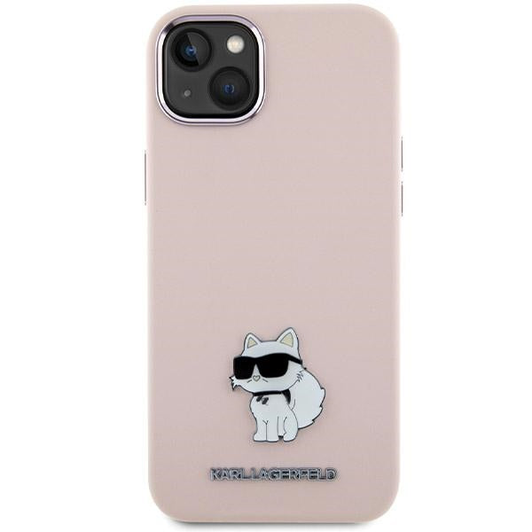 Deksel for Apple iPhone 15 Plus, Karl Lagerfeld, Silicone Choupette Metal, Rosa