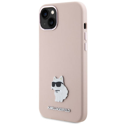 Deksel for Apple iPhone 15 Plus, Karl Lagerfeld, Silicone Choupette Metal, Rosa