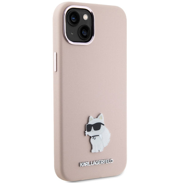 Deksel for Apple iPhone 15 Plus, Karl Lagerfeld, Silicone Choupette Metal, Rosa