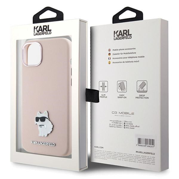 Deksel for Apple iPhone 15 Plus, Karl Lagerfeld, Silicone Choupette Metal, Rosa