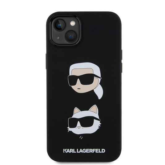 Deksel for Apple iPhone 15 Plus, Karl Lagerfeld, Silicone Karl & Choupette's Heads, Svart