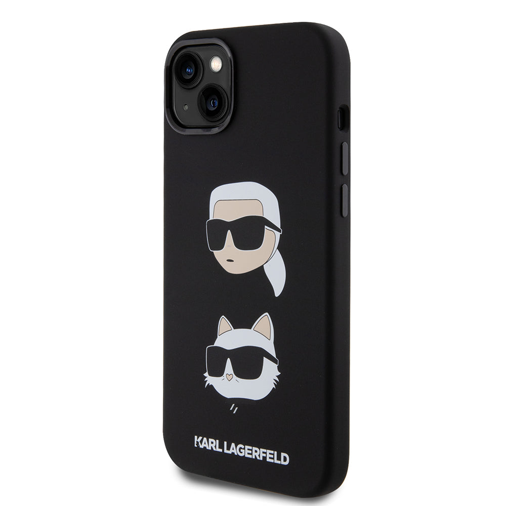 Deksel for Apple iPhone 15 Plus, Karl Lagerfeld, Silicone Karl & Choupette's Heads, Svart