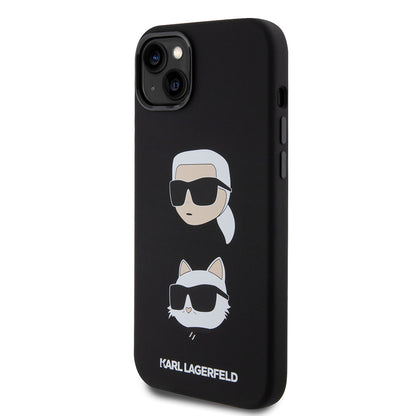 Deksel for Apple iPhone 15 Plus, Karl Lagerfeld, Silicone Karl & Choupette's Heads, Svart