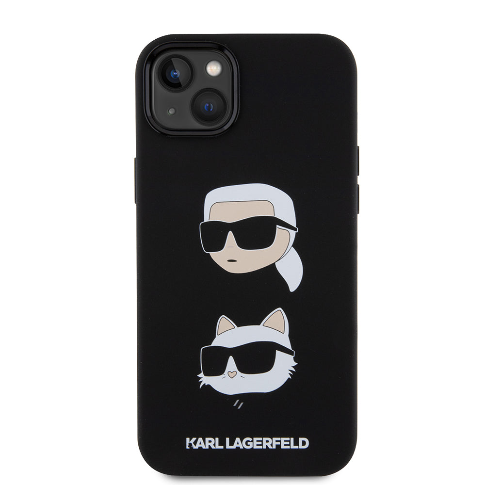 Deksel for Apple iPhone 15 Plus, Karl Lagerfeld, Silicone Karl & Choupette's Heads, Svart