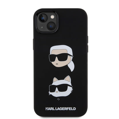 Deksel for Apple iPhone 15 Plus, Karl Lagerfeld, Silicone Karl & Choupette's Heads, Svart
