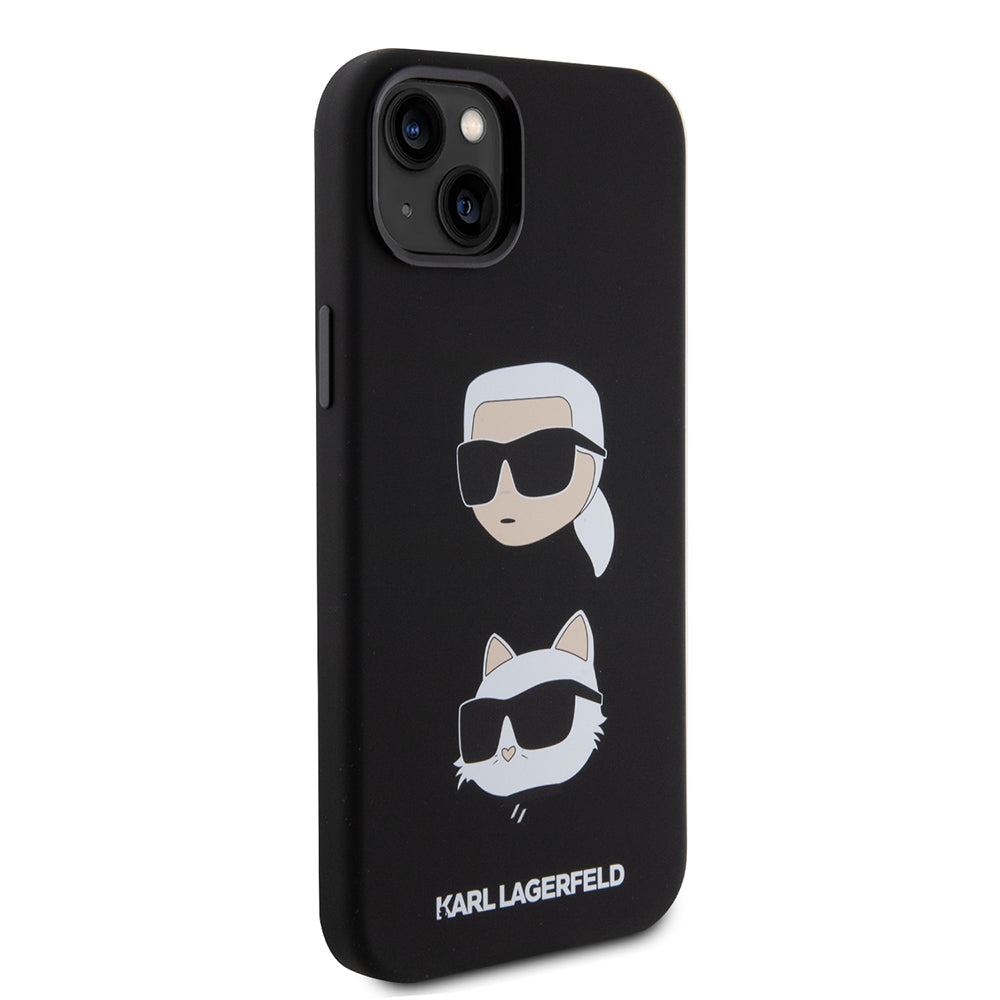 Deksel for Apple iPhone 15 Plus, Karl Lagerfeld, Silicone Karl & Choupette's Heads, Svart