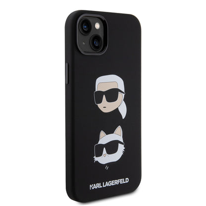 Deksel for Apple iPhone 15 Plus, Karl Lagerfeld, Silicone Karl & Choupette's Heads, Svart