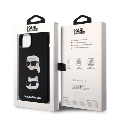 Deksel for Apple iPhone 15 Plus, Karl Lagerfeld, Silicone Karl & Choupette's Heads, Svart