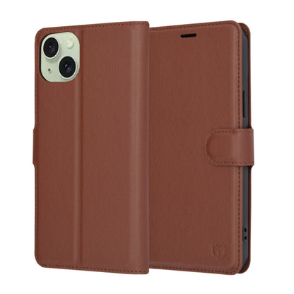 Deksel for Apple iPhone 15 Plus, Techsuit, Leather Folio, Brun