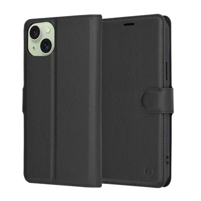 Deksel for Apple iPhone 15 Plus, Techsuit, Leather Folio, Svart
