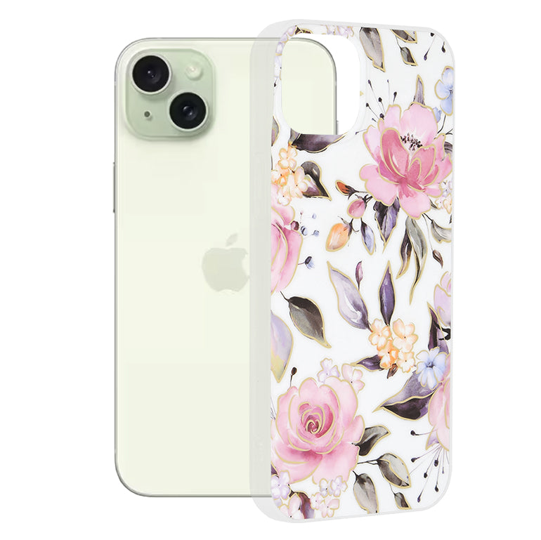 Deksel til Apple iPhone 15 Plus, Techsuit, Marble, Hvit
