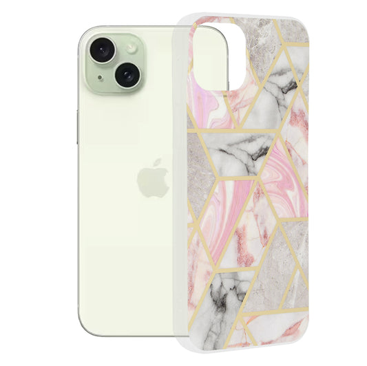 Deksel for Apple iPhone 15 Plus, Techsuit, Marble, Rosa