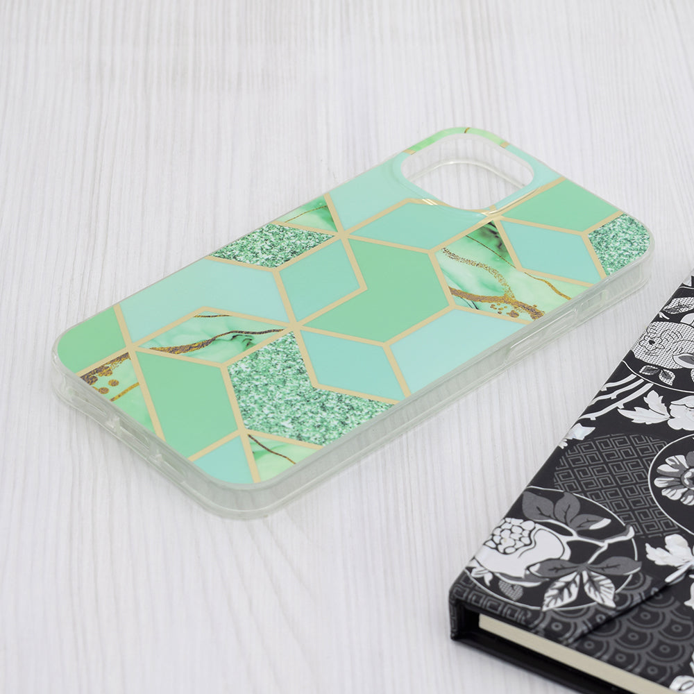 Deksel for Apple iPhone 15 Plus, Techsuit, Marble, Grønn