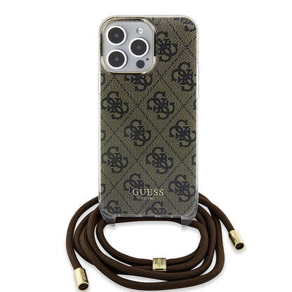 Deksel for Apple iPhone 15 Pro, Guess, Crossbody Cord 4G Print, Brun