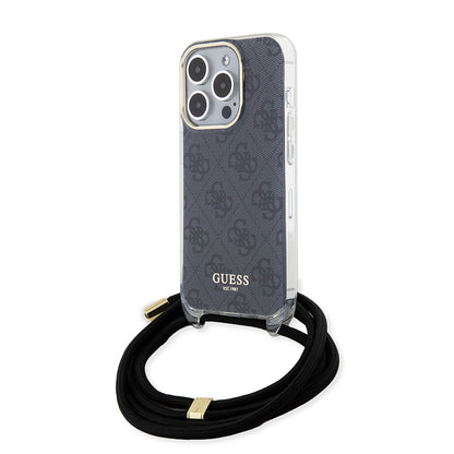 Deksel for Apple iPhone 15 Pro, Guess, Crossbody Cord 4G Print, Svart